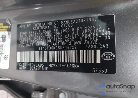 2007 Toyota Camry Xle V6 from USA, damaged, VIN 4T1BK46K37U550794